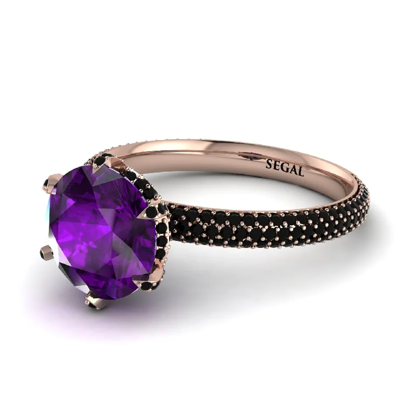 Custom Ring with Personalized Engraving-Hidden Halo Round Amethyst Engagement Ring - Ashley No. 308