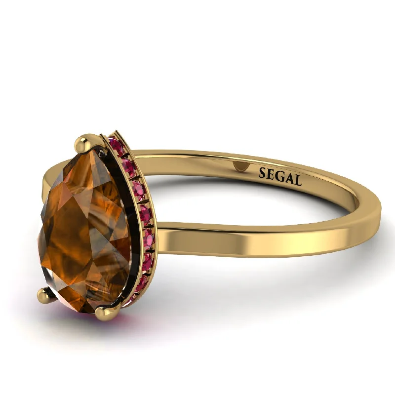 Unique Wedding Ring for Couples-Hidden Halo Pear Brown Diamond Engagement Ring - Mary No. 1110