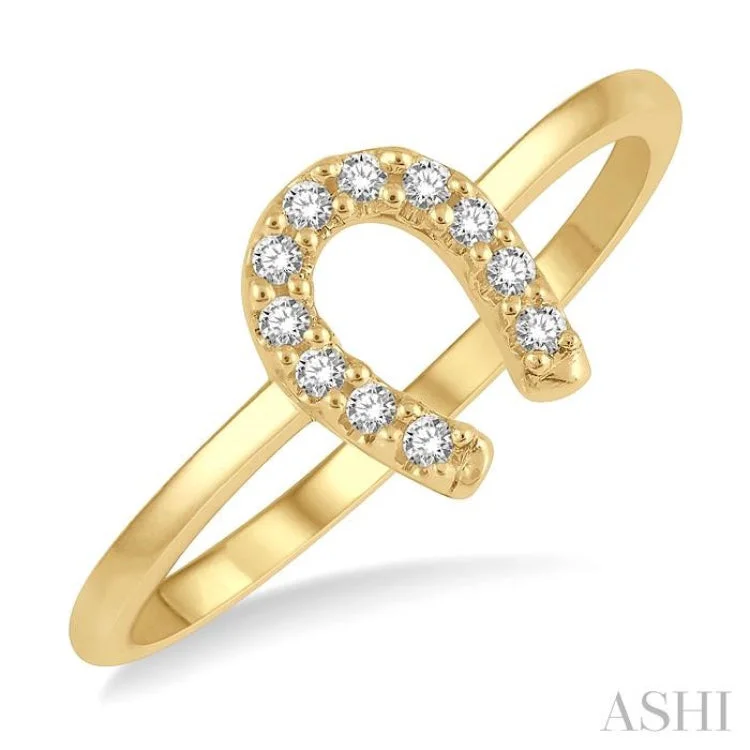 Fashionable Statement Ring for Women-1/10 Ctw Horseshoe Charm Round Cut Diamond Petite Fashion Ring in 10K Yellow Gold