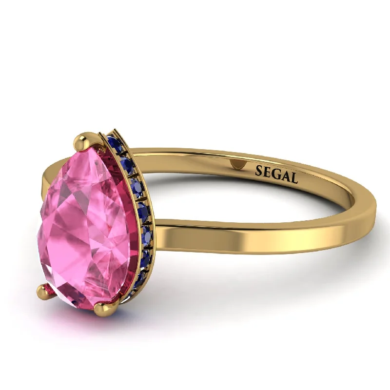 Stylish Gold Ring for Special Occasions-Hidden Halo Pear Pink Moissanite Engagement Ring - Mary No. 813