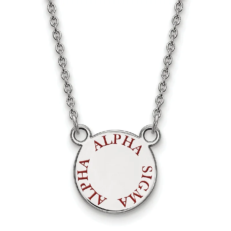 Simple Chain Necklace for Day-to-Day Look-Sterling Silver Alpha Sigma Alpha Small Red Enamel Necklace