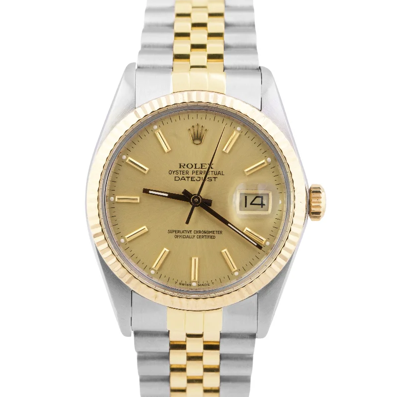 Automatic Watches for Collectors-Rolex DateJust 36mm Champagne Yellow Gold Stainless Two-Tone Watch 16013