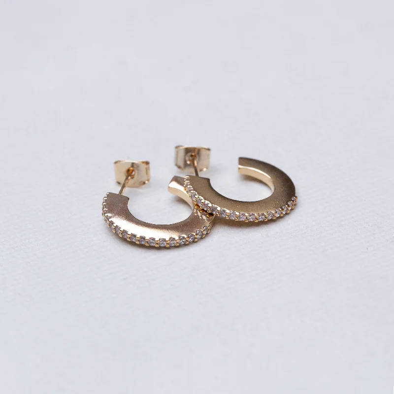 Simple Stud Earrings-Gold Stud Hoop Earrings with Cubic Zirconia