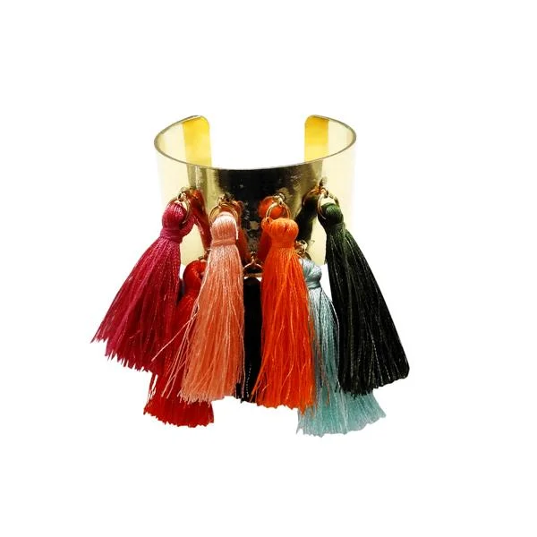 Multi-layer Bangles for Special Events-Urthn Gold Plated Multi Tassel Thread Kada