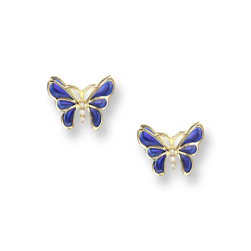 Elegant Gold Stud Earrings-See-through enamel back, Suedette Pouch