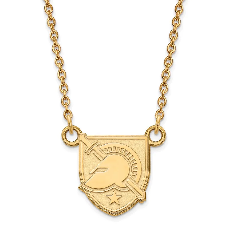 Long Pendant Necklace-14k Gold Plated Silver Military Academy Small Shield Necklace