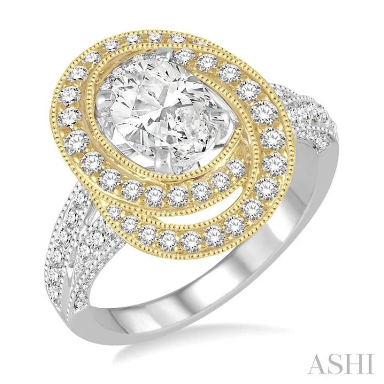 Stackable Rings for Women-7/8 Ctw Round Cut Diamond Semi-Mount Engagement Ring in 14K White and Yellow Gold