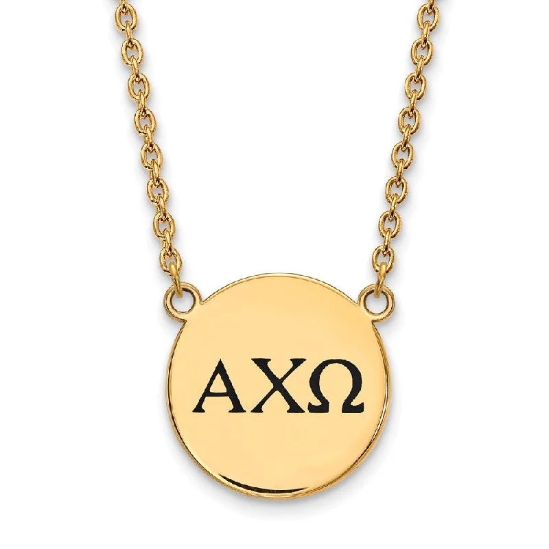 Rose Gold Pendant Necklace for Brides-14K Plated Silver Alpha Chi Omega Large Enamel Greek Letters Necklace