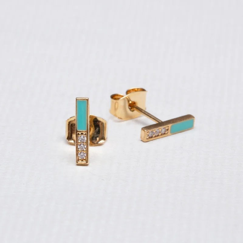 Trendy Earrings for Teens-Turquoise Bar Stud Earrings