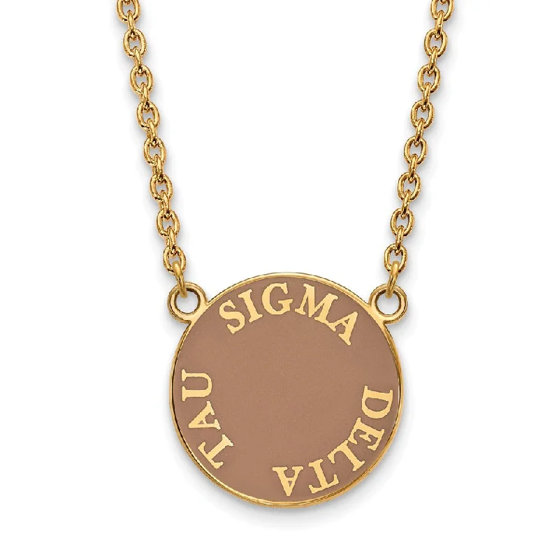 Stylish Necklace for Special Events-14K Plated Silver Sigma Delta Tau Large Enamel Disc Necklace