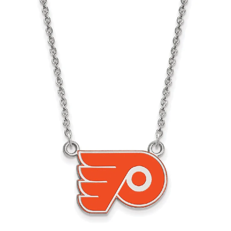 Statement Necklace for Women-Sterling Silver NHL Flyers Small Enamel Necklace, 18 Inch