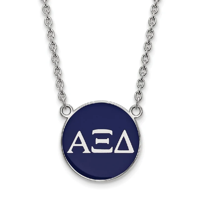 Diamond Pendant Necklace-Sterling Silver Alpha Xi Delta Large Blue Enamel Disc Necklace