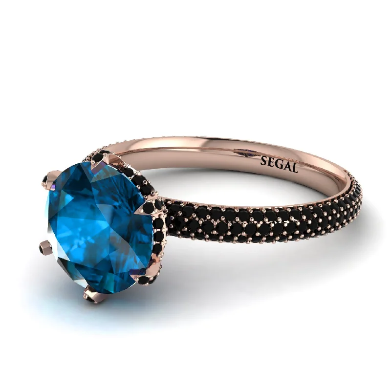 Wedding Band with Gemstones-Hidden Halo Round Blue Topaz Engagement Ring - Ashley No. 508