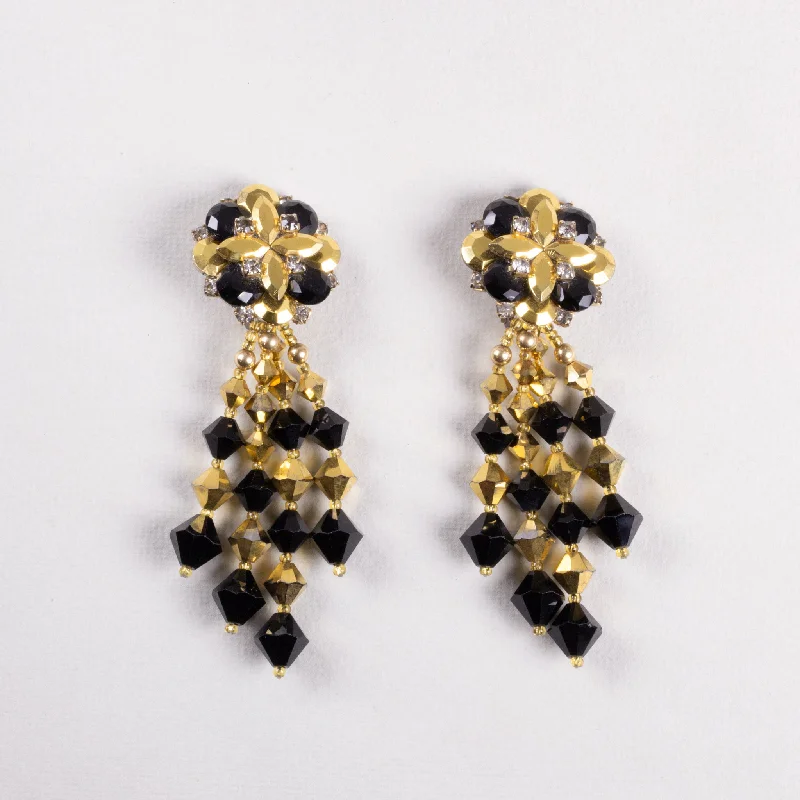 Elegant Gold Stud Earrings-Vintage Gold and Black Clip-on Earrings