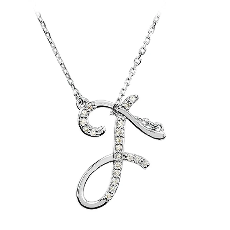 Adjustable Silver Necklace for Comfort-1/10 Ctw Diamond 14k White Gold Medium Script Initial F Necklace, 17in