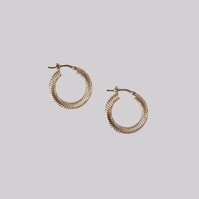 Chic Gemstone Earrings-Gold Textured Hoop Earrings