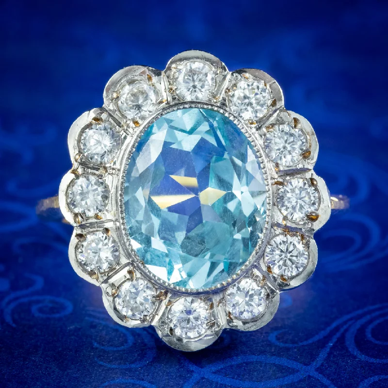 Matching Wedding Rings for Couples-Edwardian Style Blue Topaz Cz Flower Cluster Ring 5ct Topaz