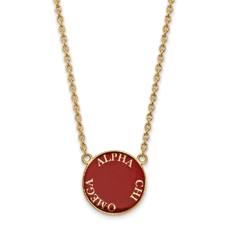 Unique Pendant Necklace for Casual Wear-14K Plated Silver Alpha Chi Omega Large Enamel Disc Necklace