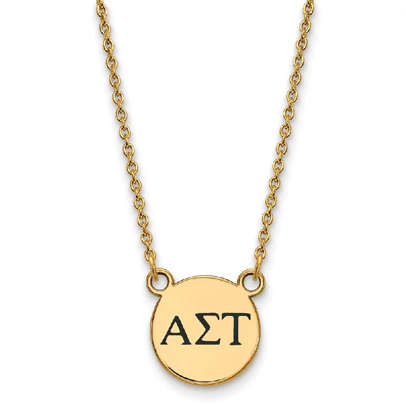 Large Statement Necklace for Occasions-14K Plated Silver Alpha Sigma Tau Small Enamel Greek Letters Necklace