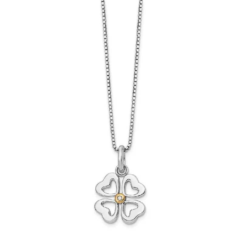 Gold Heart Necklace for Gifts-4 Heart Diamond Clover Necklace in Rhodium & Gold tone Plated Silver