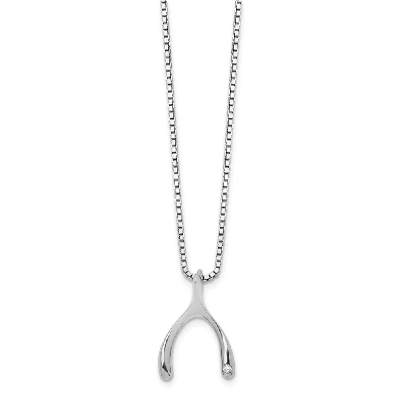 Unique Necklace for Gifts-Diamond Wishbone Necklace in Rhodium Plated Silver, 18-20 Inch