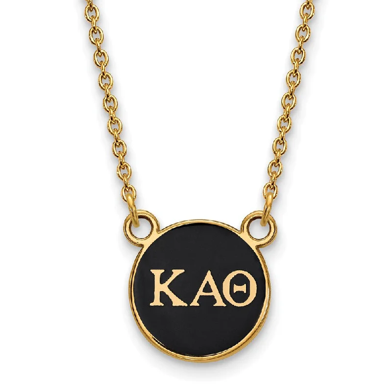 Customizable Necklace for Gifts-14K Plated Silver Kappa Alpha Theta Small Black Enamel Disc Necklace