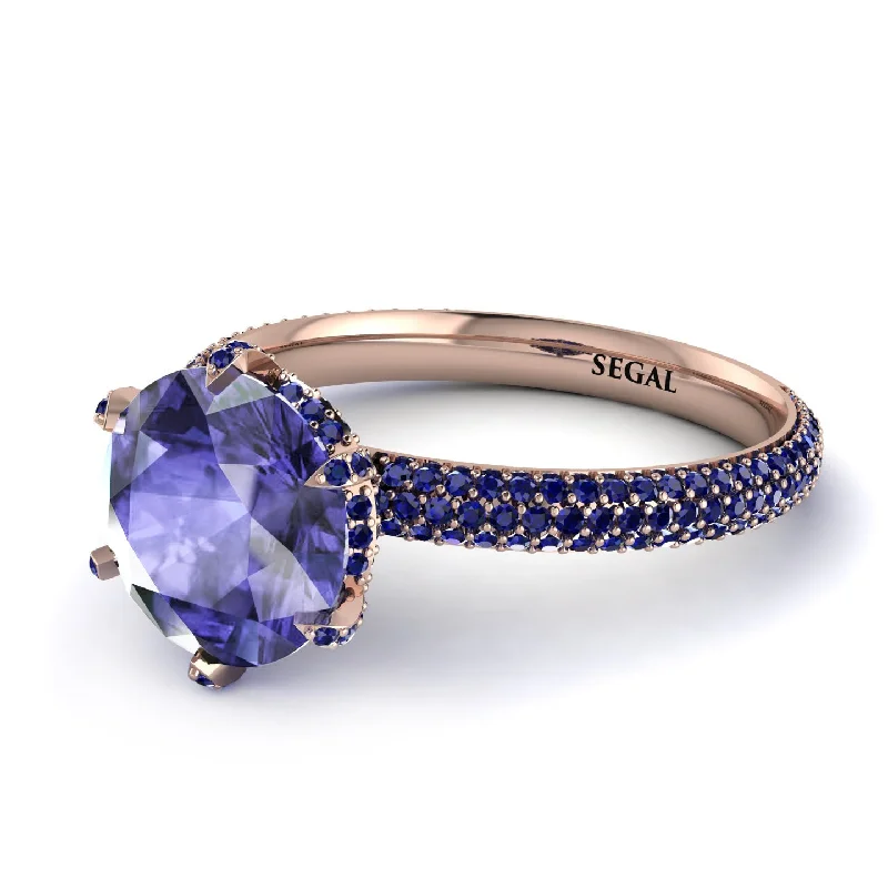 Simple Engagement Ring for Elegant Look-Hidden Halo Round Tanzanite Engagement Ring - Ashley No. 214