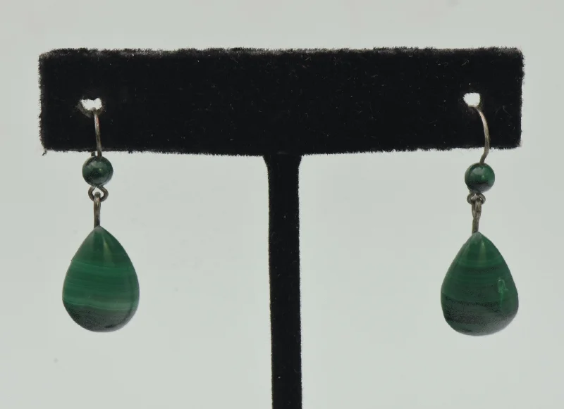 Trendy Earrings for Special Occasions-Vintage Handmade Malachite Dangle Earrings