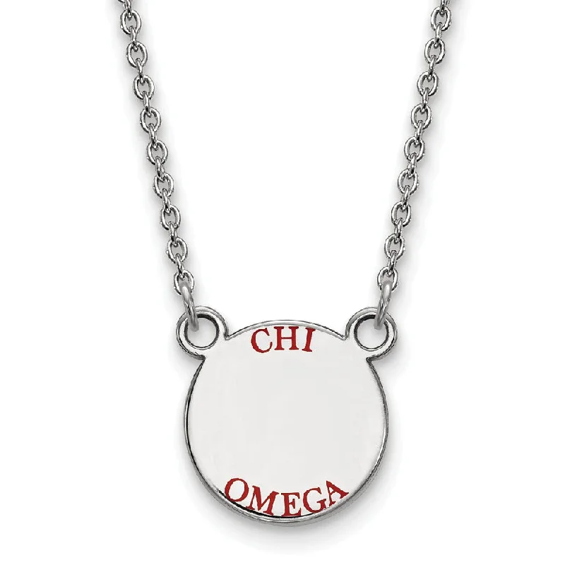 Simple Silver Chain Necklace-Sterling Silver Chi Omega Small Red Enamel Necklace