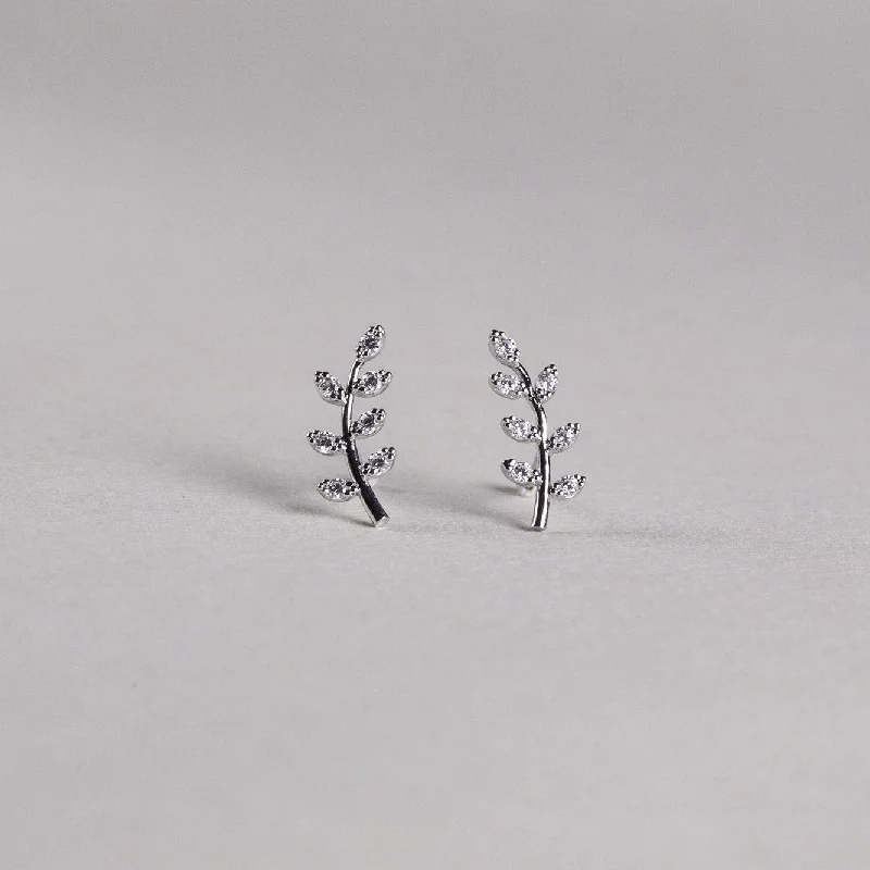 Gorgeous Earrings for Bridesmaids-Leafy Branch Stud Earrings