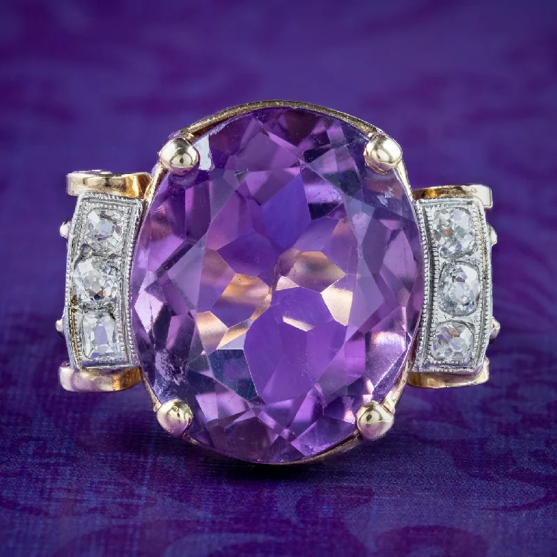 Unique Promise Ring for Her-Vintage Amethyst Diamond Cocktail Ring 16ct Amethyst