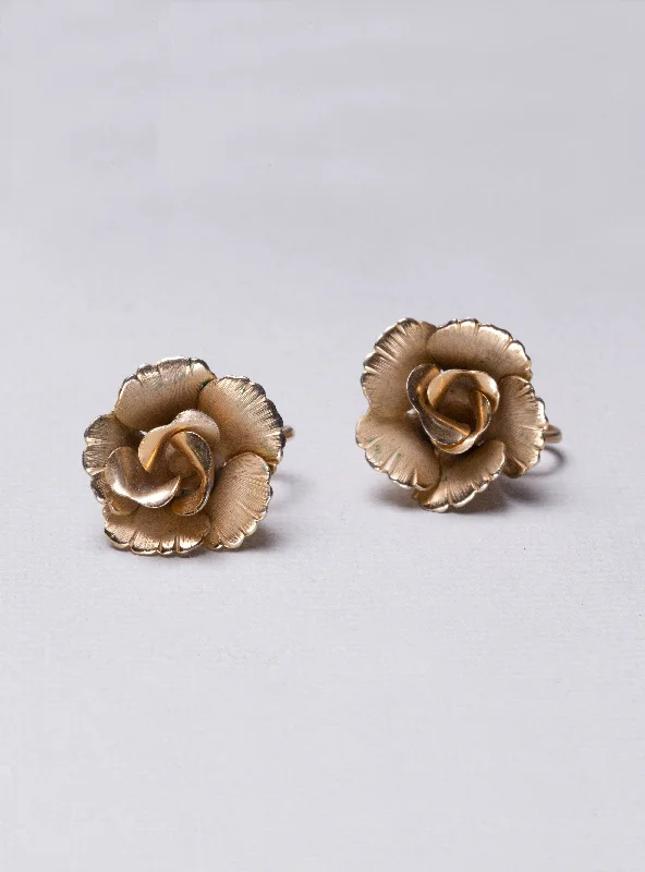 Gold Plated Drop Earrings-Vintage Gold Flower Clip-on Earrings