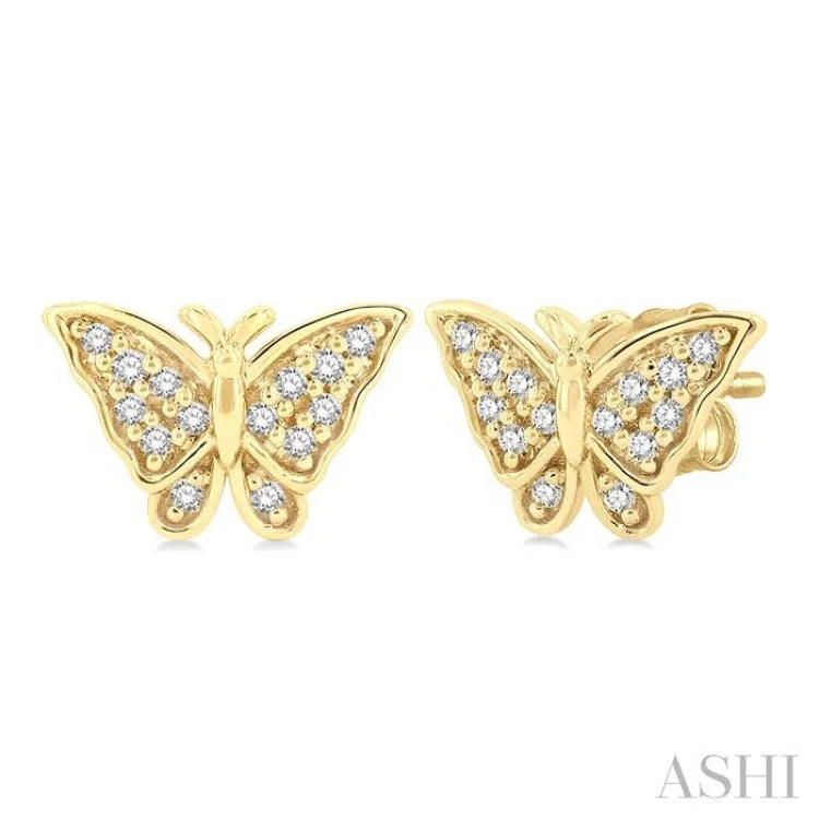 Chunky Earrings for Fashion-1/10 ctw Petite Butterfly Round Cut Diamond Fashion Stud Earring in 10K Yellow Gold