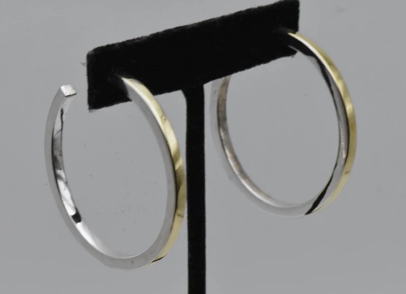 Minimalist Earrings for Daily Wear-Vintage Sterling Silver and Gold Tone 3/4 Hoop Earrings