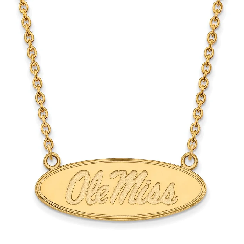 Colorful Necklace for Festivals-14k Gold Plated Silver U of Mississippi Ole Miss Disc Necklace