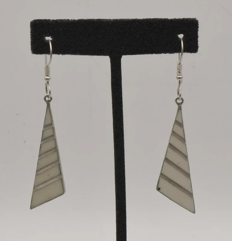 Gold Hoop Earrings-Vintage Silver Tone Metal Enameled Triangle Dangle Earrings