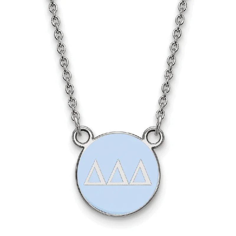 Luxury Diamond Necklace for Brides-Sterling Silver Delta Delta Delta Small Blue Enamel Disc Necklace