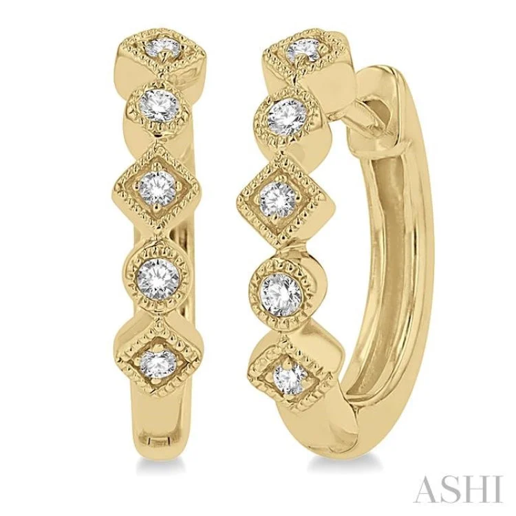 Unique Earrings for Every Day-1/10 Ctw Circular & Rhombus Mount Round Cut Diamond Huggie Earrings in 10K Yellow Gold