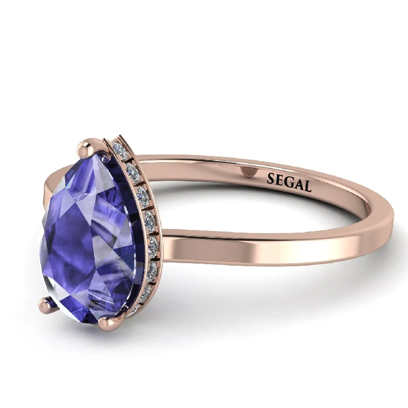 Sterling Silver Ring with Gemstones-Hidden Halo Pear Tanzanite Engagement Ring - Mary No. 202