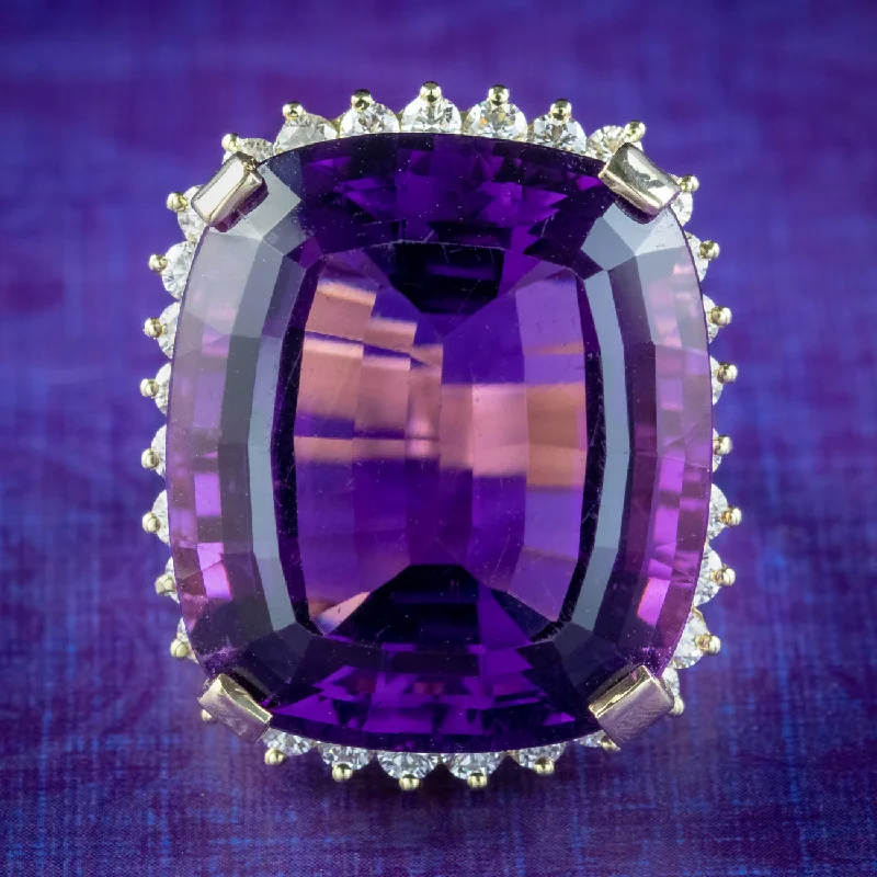 Vintage Wedding Ring for Couples-Vintage Amethyst Diamond Cocktail Ring 40ct Amethyst