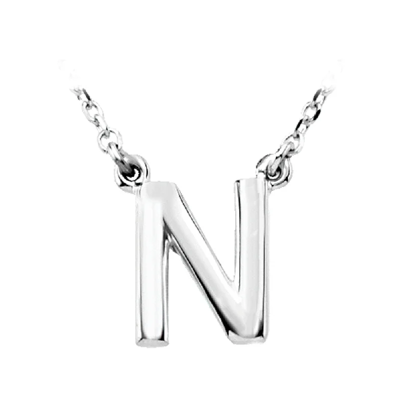 Gold Chain Necklace for Women-14K White Gold, Kendall Collection, Block Initial N Necklace, 16 Inch