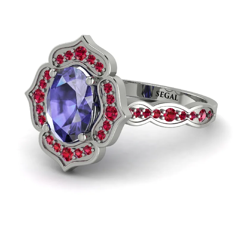 Customizable Gemstone Ring for Engagement-Decorated Halo Oval Tanzanite Engagement Ring - Faith No. 212