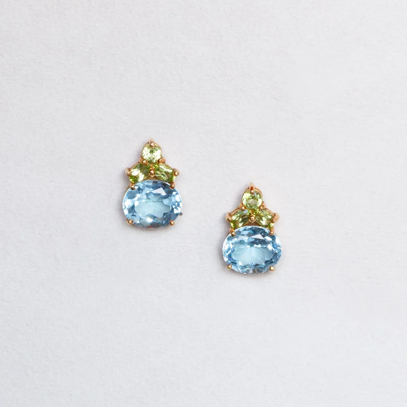 Simple Silver Drop Earrings-Vintage "Kiki Classics" Oval Blue Topaz and Peridot Petal Earrings