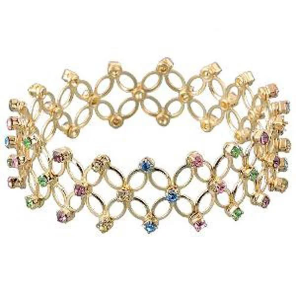 Colorful Gemstone Bangles for Casual Wear-Kriaa Multicolor Austrian Stone Gold Plated Streachable Kada