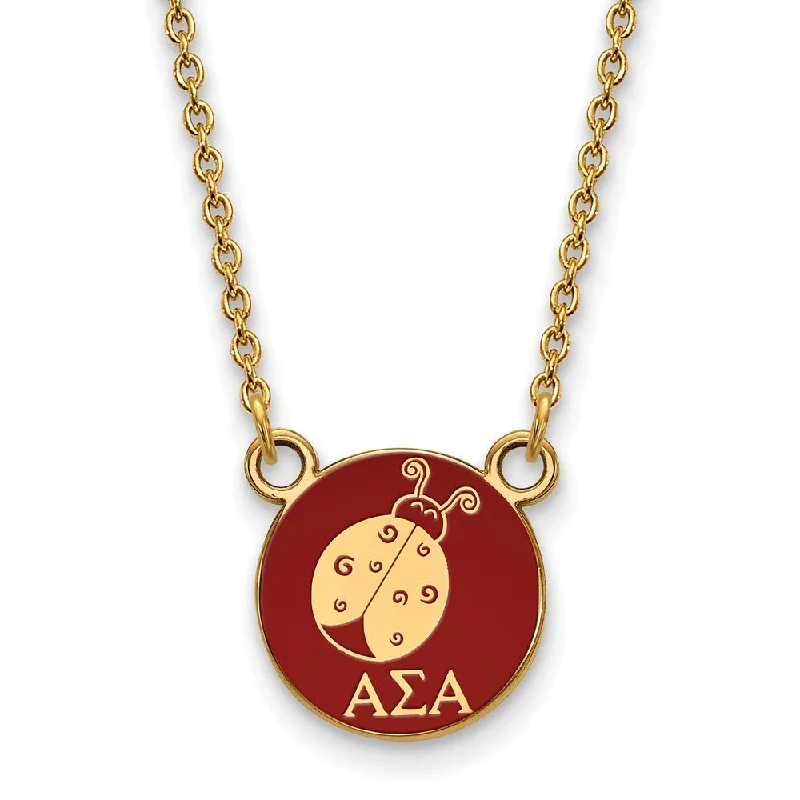 Black Necklace for Fashionable Women-14K Plated Silver Alpha Sigma Alpha Small Mascot Red Enamel Necklace