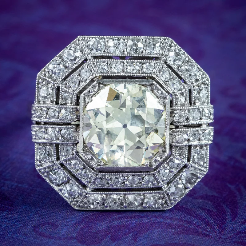 Custom Diamond Ring for Engagement-Antique Art Deco Fancy Diamond Cluster Ring 4ct Total