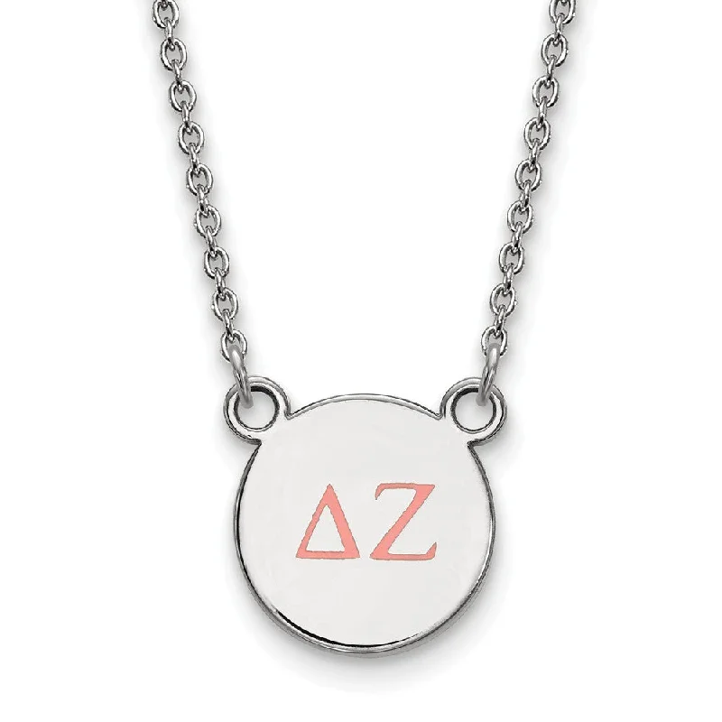 Unique Charm Necklace for Stylish Women-Sterling Silver Delta Zeta Small Coral Enamel Greek Letters Necklace