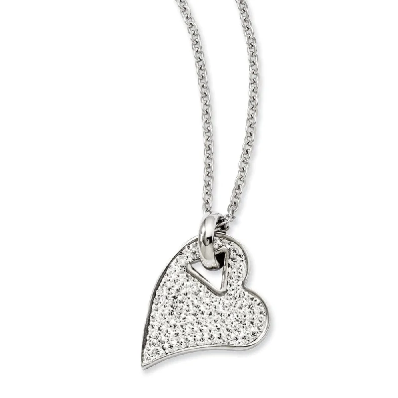 Layered Silver Necklace for Trendy Look-Stainless Steel and Clear Crystal Heart Necklace - 20 Inch