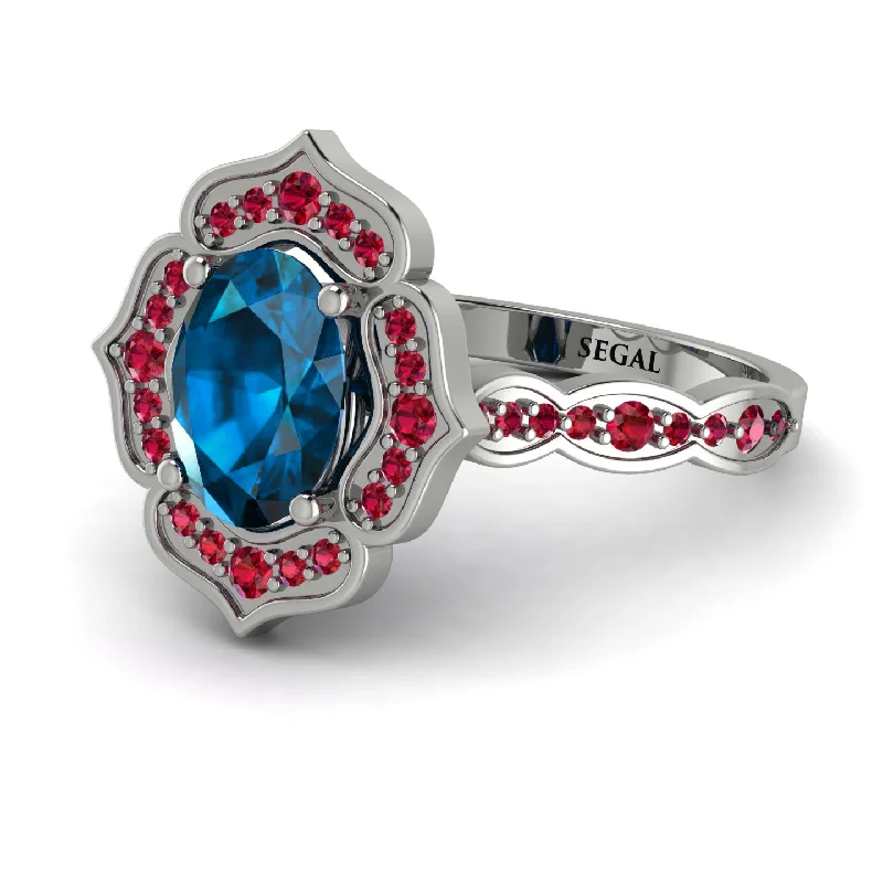 Vintage Style Ring for Women-Decorated Halo Oval Blue Topaz Engagement Ring - Faith No. 512