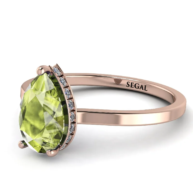 Elegant Engagement Ring with Diamond Accents-Hidden Halo Pear Peridot Engagement Ring - Mary No. 702